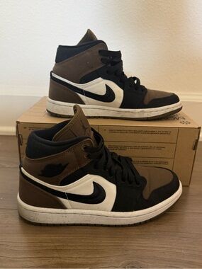Jordan High-Top Sneakers in Brown, Black & White